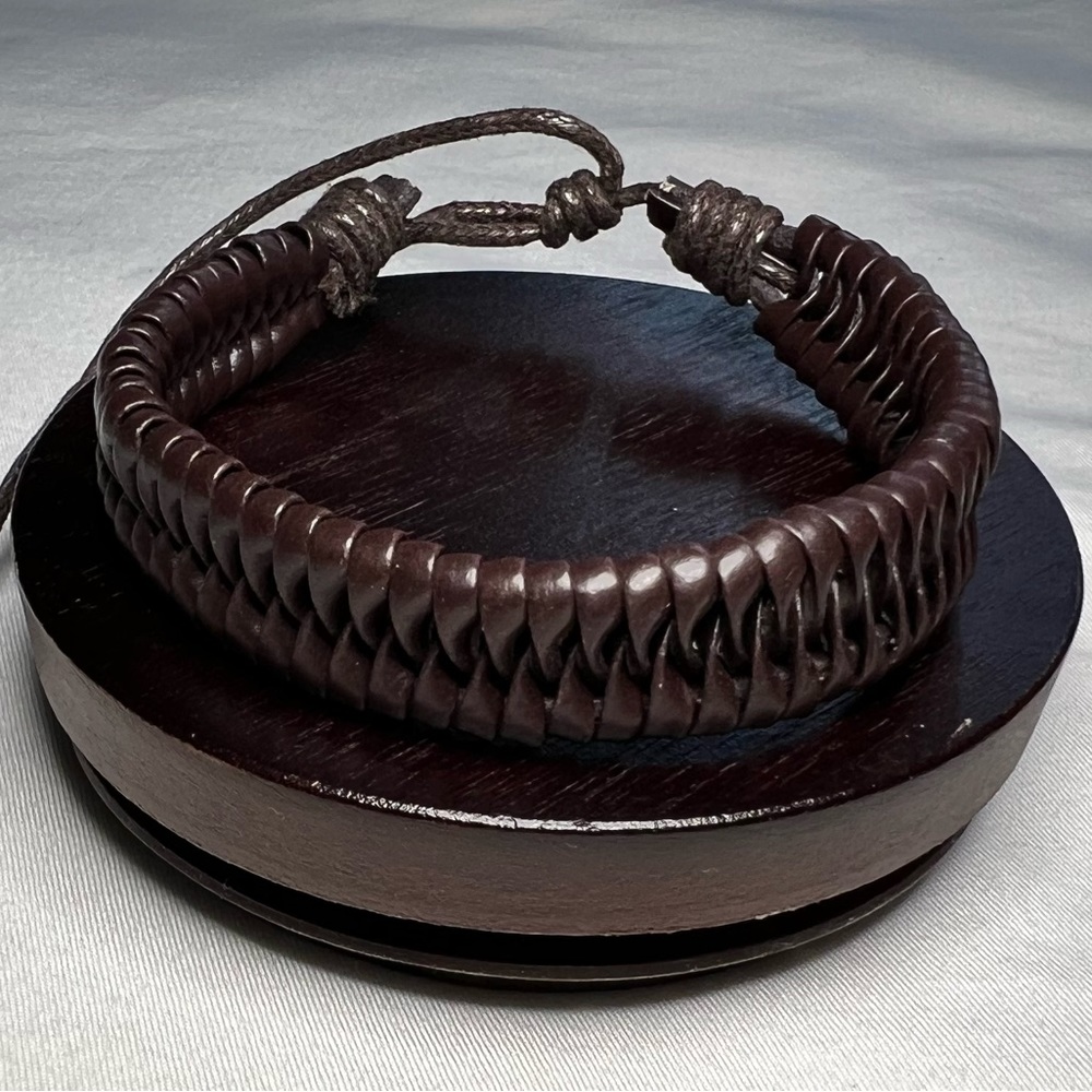 Stylish adjustable, brown, genuine, leather bracelet